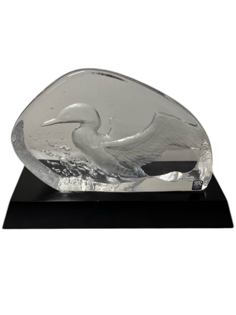 Vintage Large Signed Mats Jonasson Etched Duck Bird 
Lead Crystal Sweden
Signed